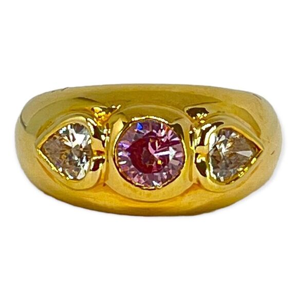Vintage Ring Size 8 Pink & Heart Cubic Zirconia 14K Gold Plate Mid-Century 14K - Picture 9 of 11